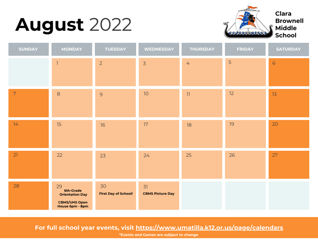 CBMS August Calendar