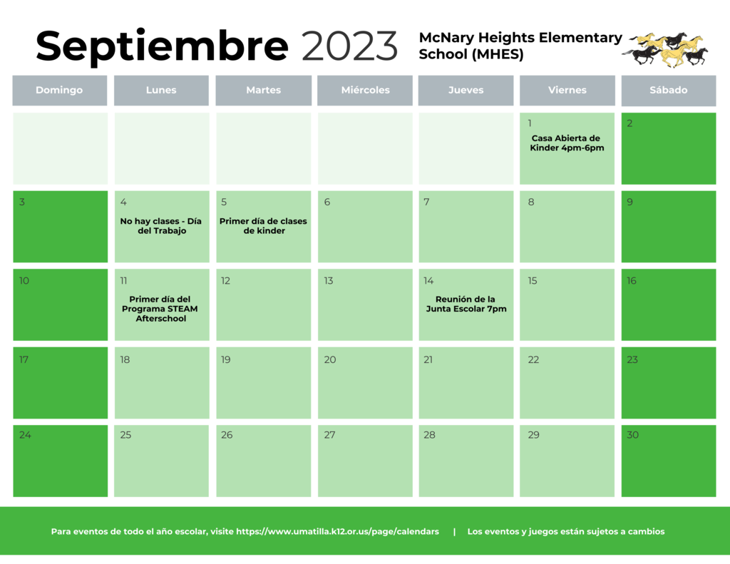 MHES September Calendar Spanish